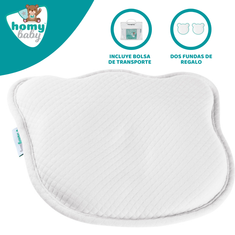 HOMYBABY® Almohada Bebe - Cojin Plagiocefalia y 2 Fundas de Regalo