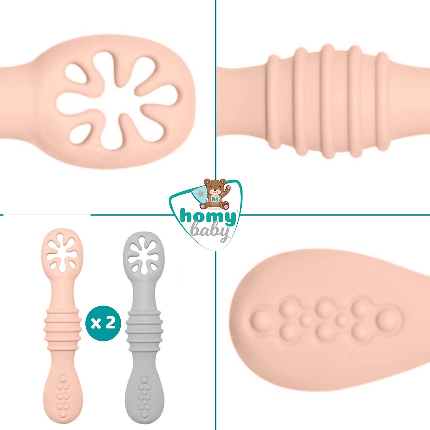 HOMYBABY® PreCucharas y Cucharas Bebe Silicona - Cuchara BLW Aprendizaje en  2 etapas - Cubiertos Recomendados por Nutricionistas - Pre Cuchara  Antibacteriana y Ergonómica : : Bebé